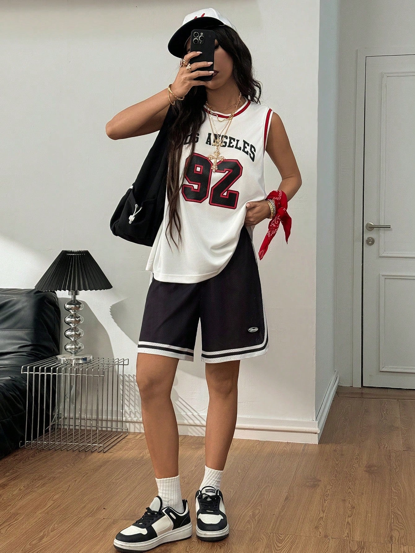 Letter Graphic Striped Trim Tank Top