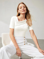 Solid Asymmetrical Neck Slim Fit Tee