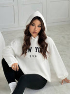 2pcs/Set Women Letter Embroidery Hoodie Sweatshirt And Leggings Outfit