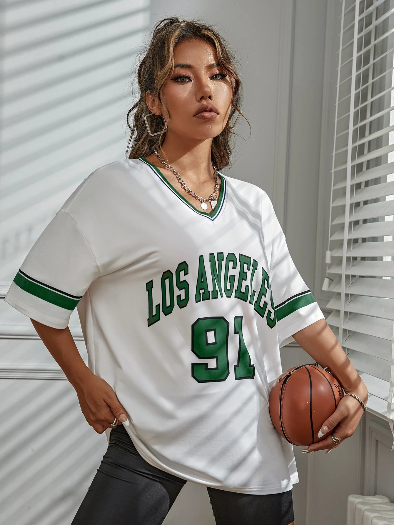 Loose-Fit V-Neck Drop-Shoulder T-Shirt