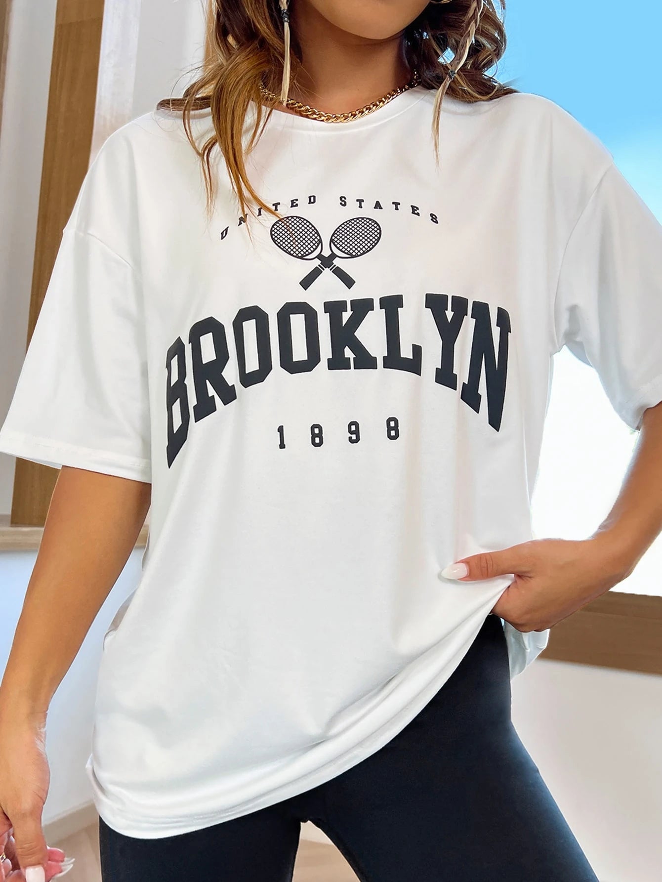 Letter Graphic Drop Shoulder Tee Graphic Tees Women Tops