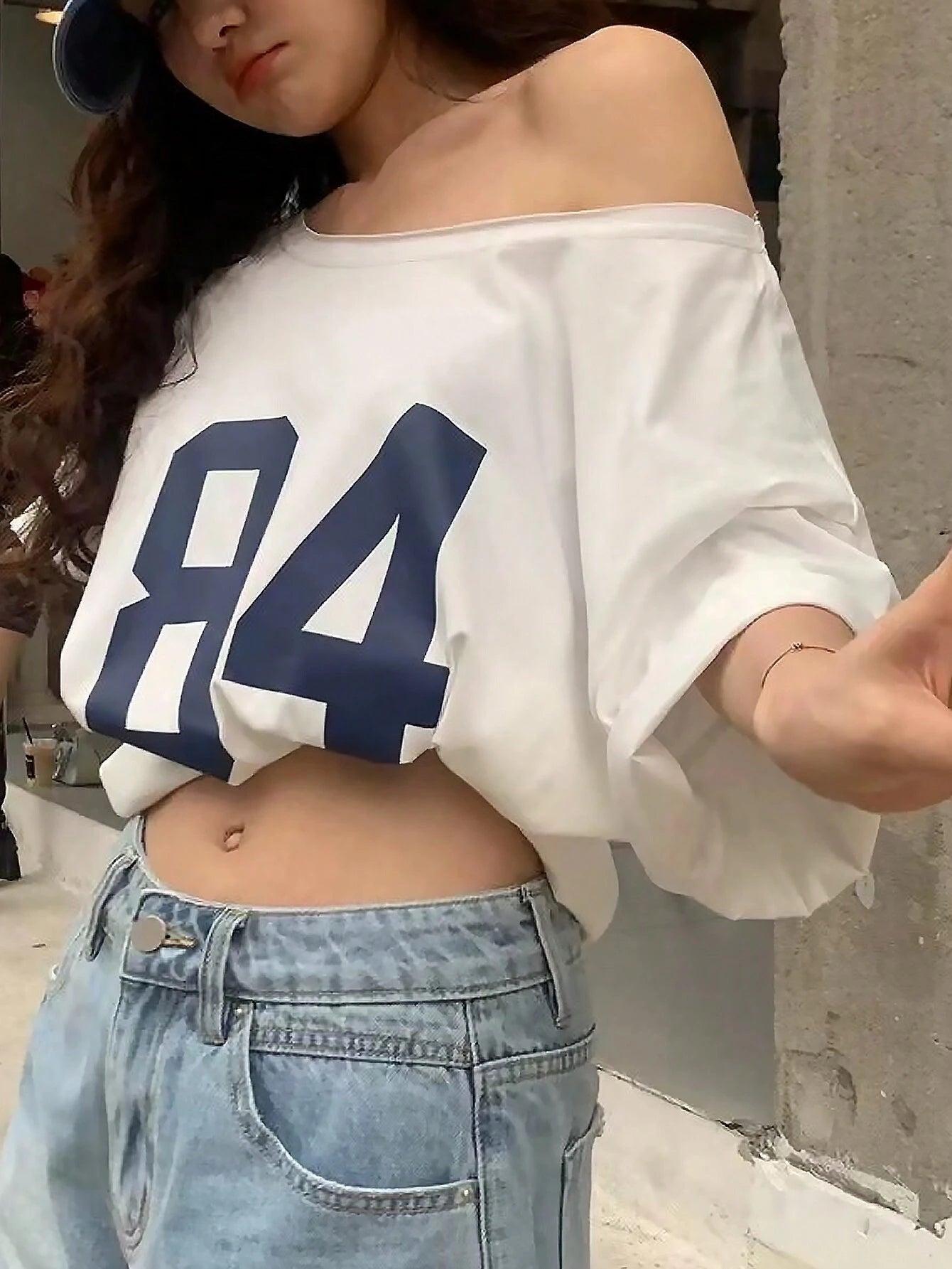 Numeric Print Asymmetric Collar Loose Casual T-Shirt, Summer Graphic Tees