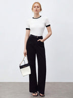 Contrast Trim Round Neck Short Sleeve T-Shirt
