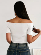 Off Shoulder Solid Tee,Crop Tops