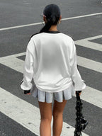 New Letter Print Colorblock Long Sleeve Casual T-Shirt