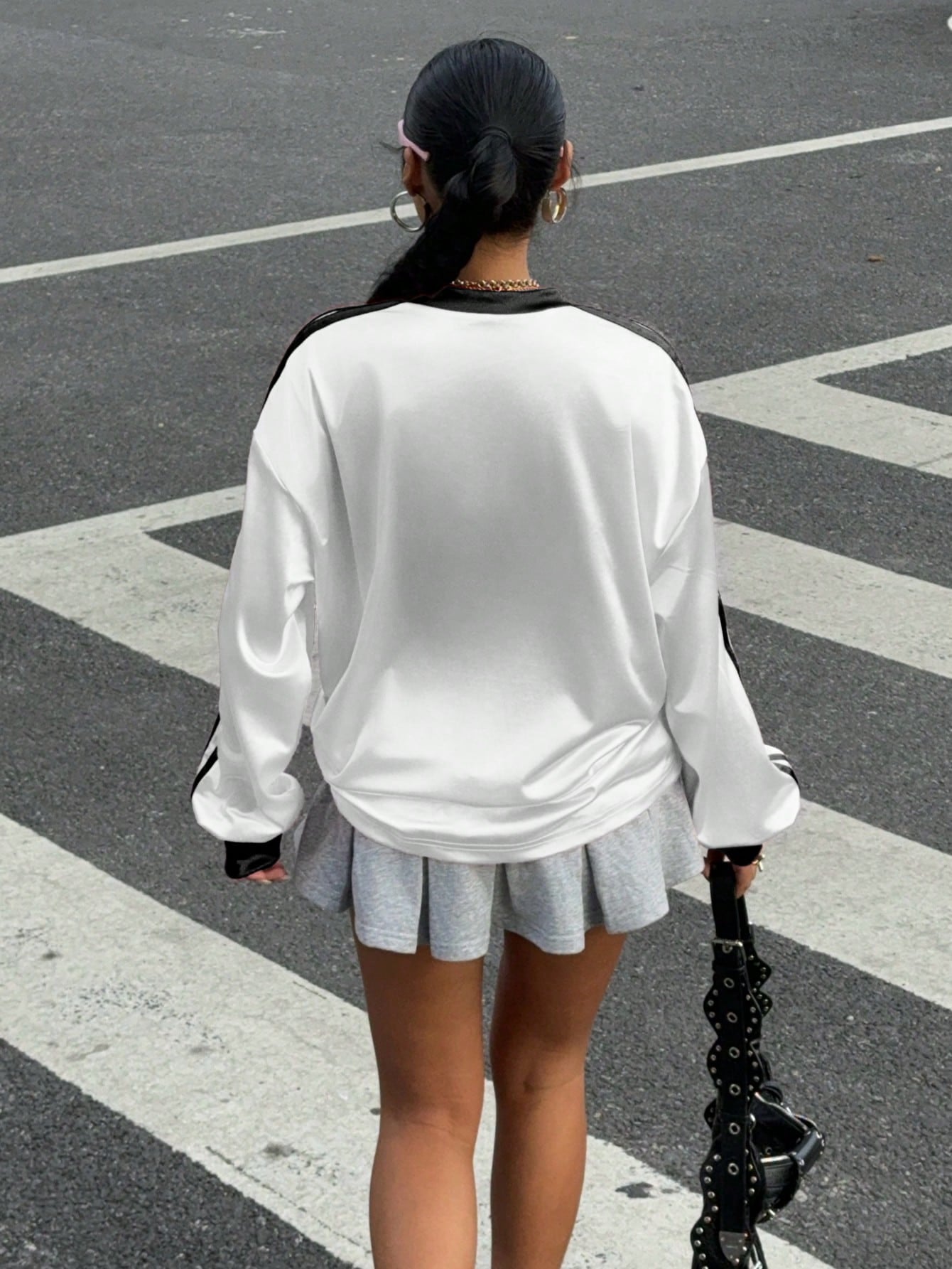 New Letter Print Colorblock Long Sleeve Casual T-Shirt