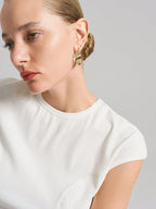 Ontre Urban Commuter White Knit Top, Short Sleeve Crew Neck T-Shirt