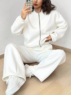 Street Style Camouflage Maple Leaf Print Zipper Sweatshirt & Pants Set