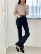 Basic Solid High Neck Long Sleeve Knit Sweater