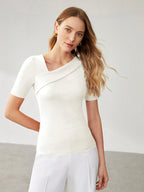 Solid Asymmetrical Neck Slim Fit Tee