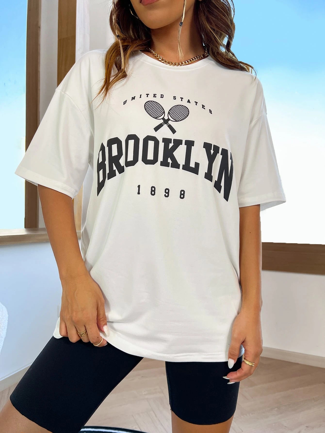Letter Graphic Drop Shoulder Tee Graphic Tees Women Tops