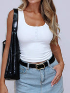 Solid Color Button Half Placket Tank Top