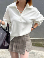 Solid Color Drop Shoulder Long Sleeve Loose Casual Sweatshirt
