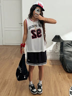 Letter Graphic Striped Trim Tank Top
