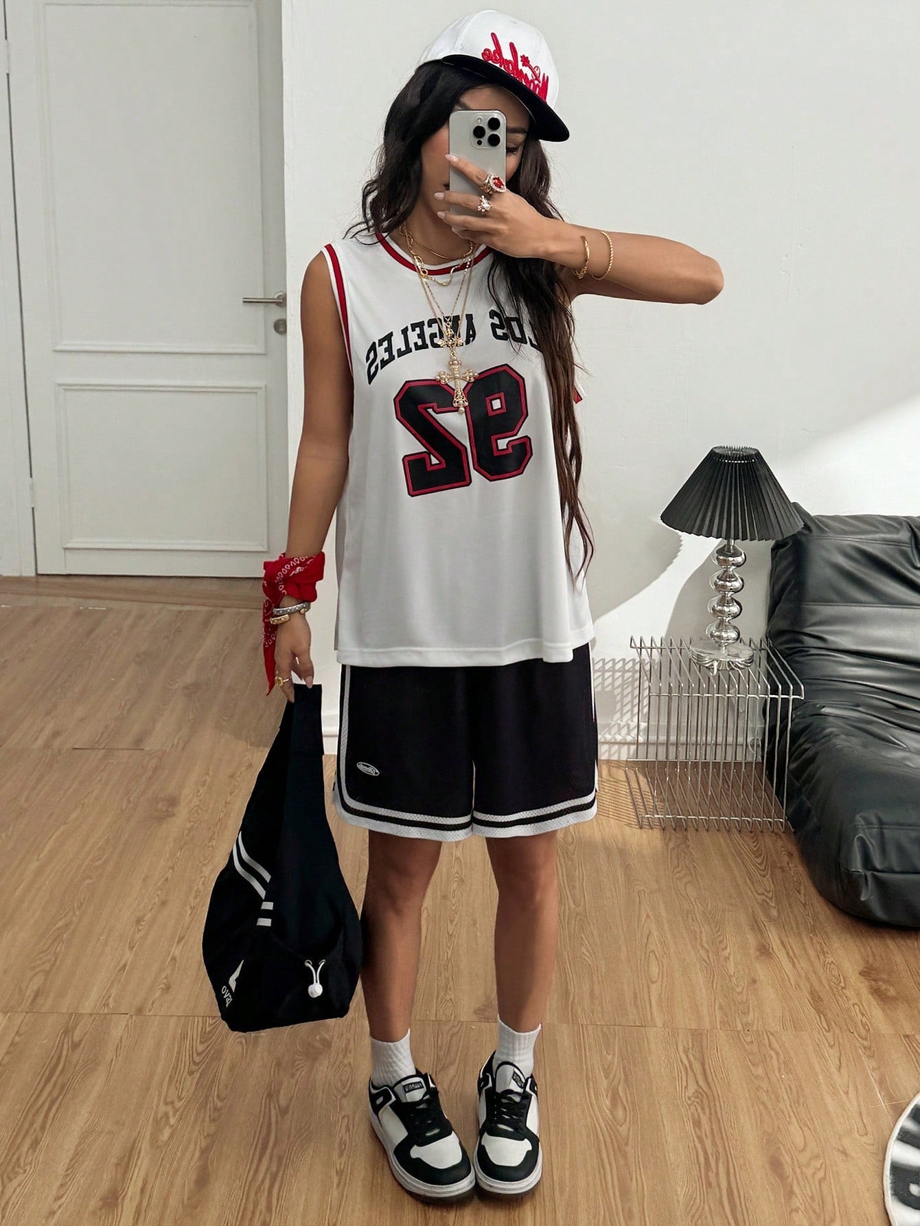 Letter Graphic Striped Trim Tank Top