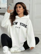 2pcs/Set Women Letter Embroidery Hoodie Sweatshirt And Leggings Outfit