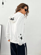 Fall Essentials Oversized Hooded Long-Sleeve Sweatshirt with Casual Knit Letter Print for Workouts
