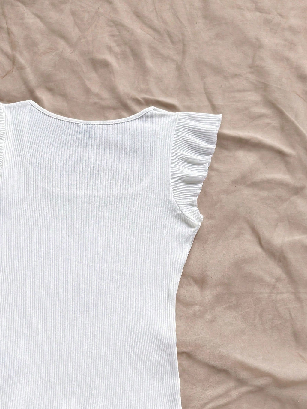 Solid Color Ribbed Knit Cap Sleeve Tee