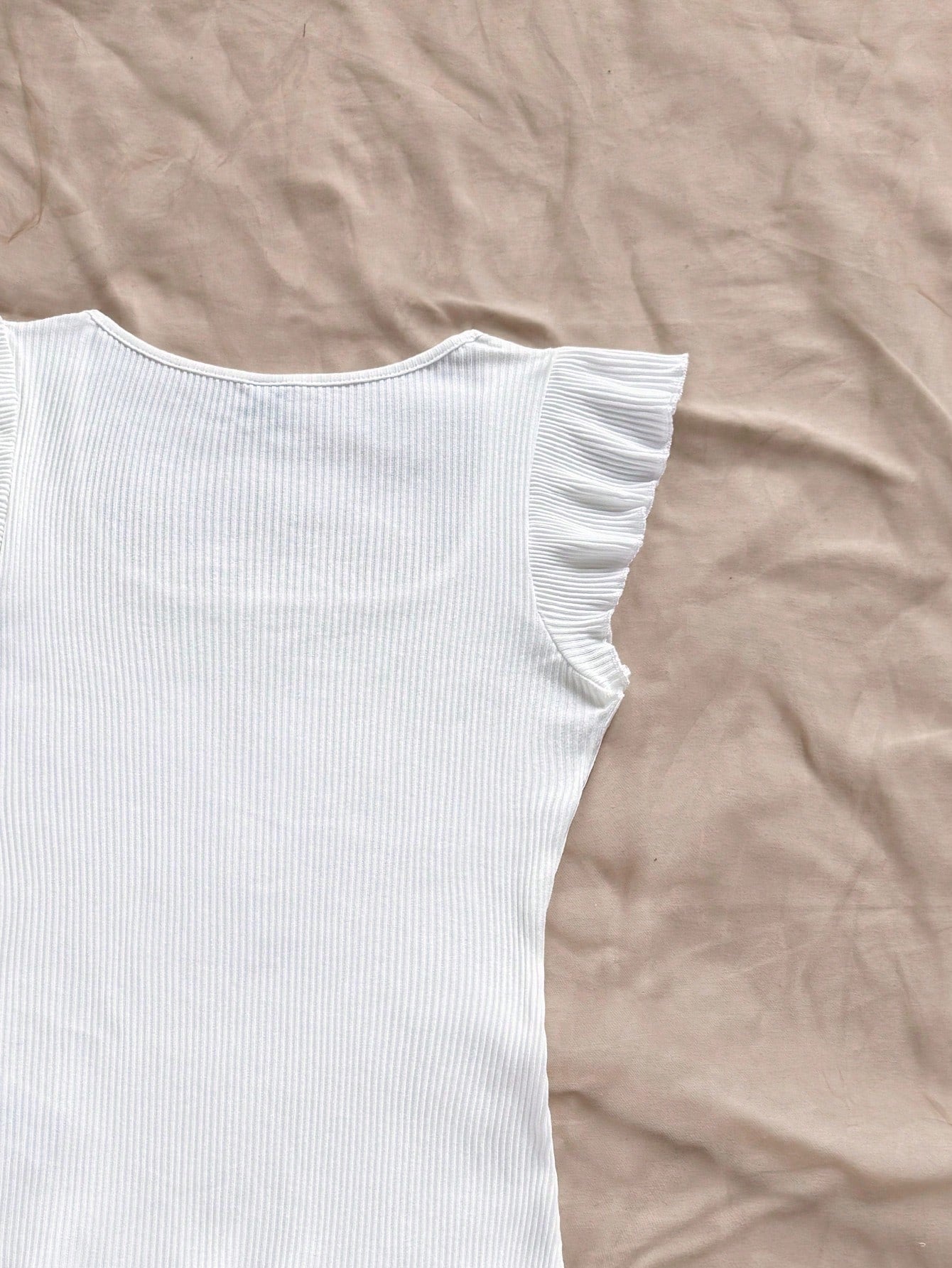Solid Color Ribbed Knit Cap Sleeve Tee