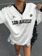 New Letter Print Colorblock Long Sleeve Casual T-Shirt