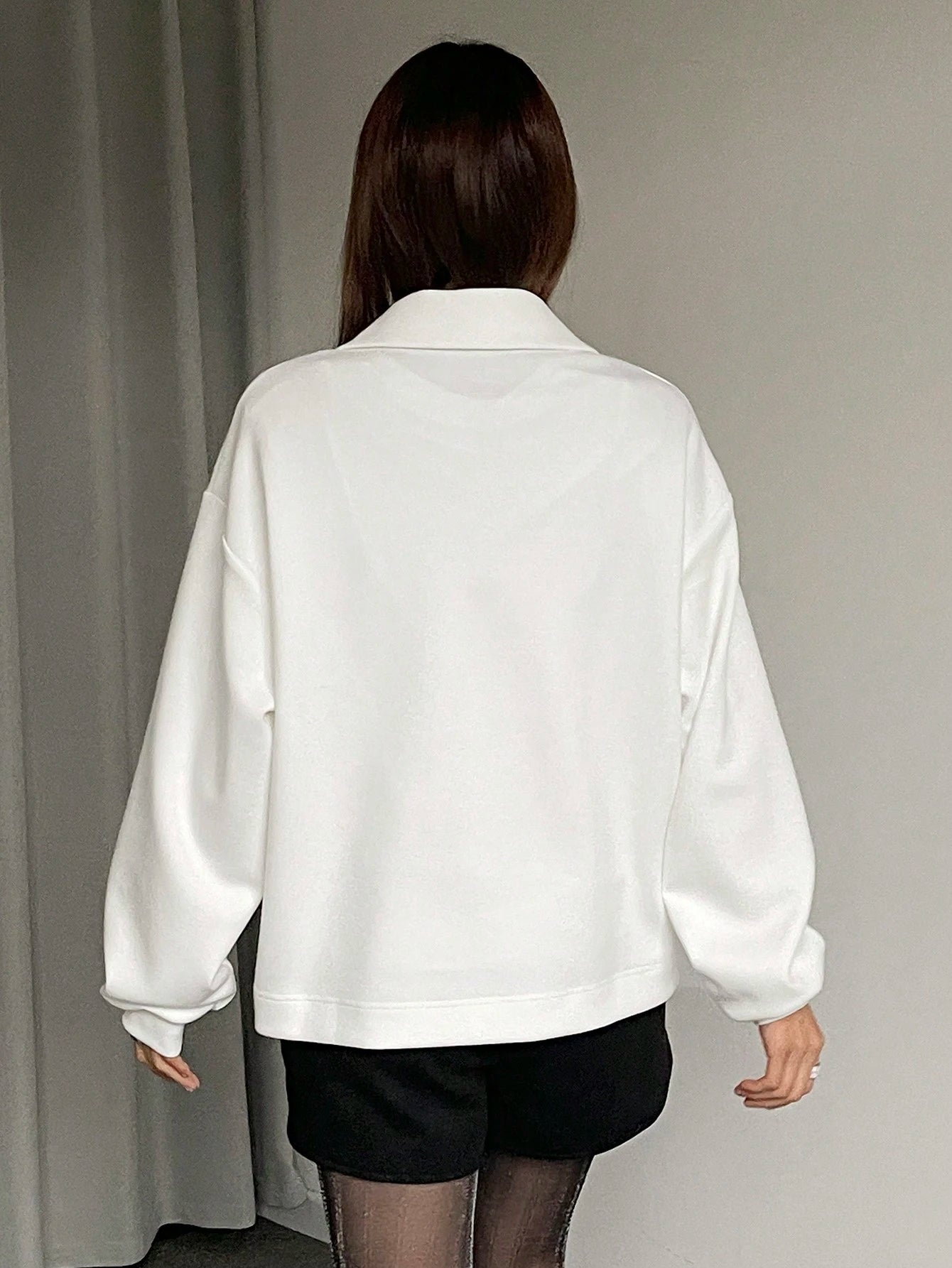 Solid Color Drop Shoulder Long Sleeve Loose Casual Sweatshirt