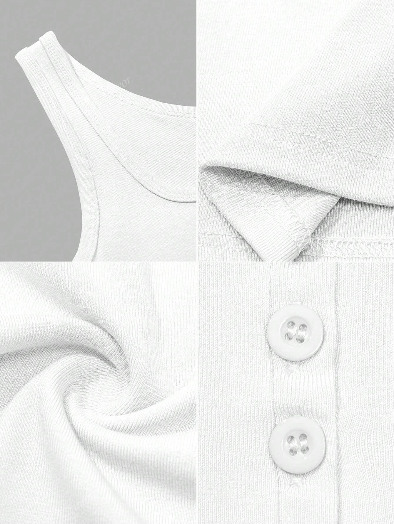 Solid Color Button Half Placket Tank Top