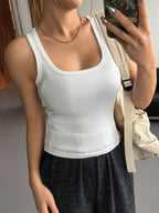 Solid Color Cropped Round Neck Slim Fit Women'S Tank Top For Summer