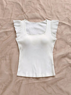 Solid Color Ribbed Knit Cap Sleeve Tee