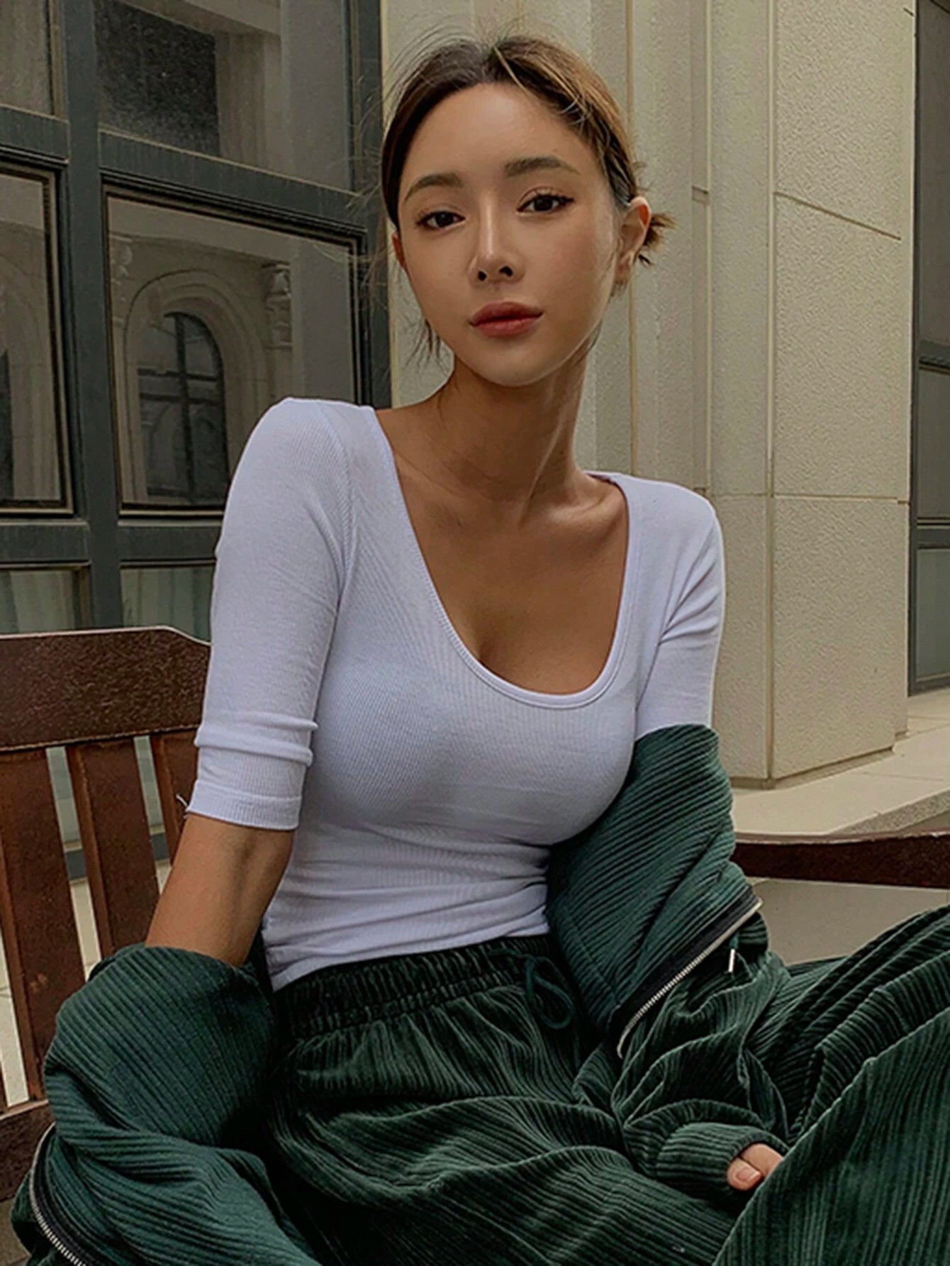 Summer Solid Color Round Neck Short Sleeve Slim Fit T-Shirt