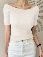 Round Neck Slim-Fit Short Sleeve Elegant T-Shirt