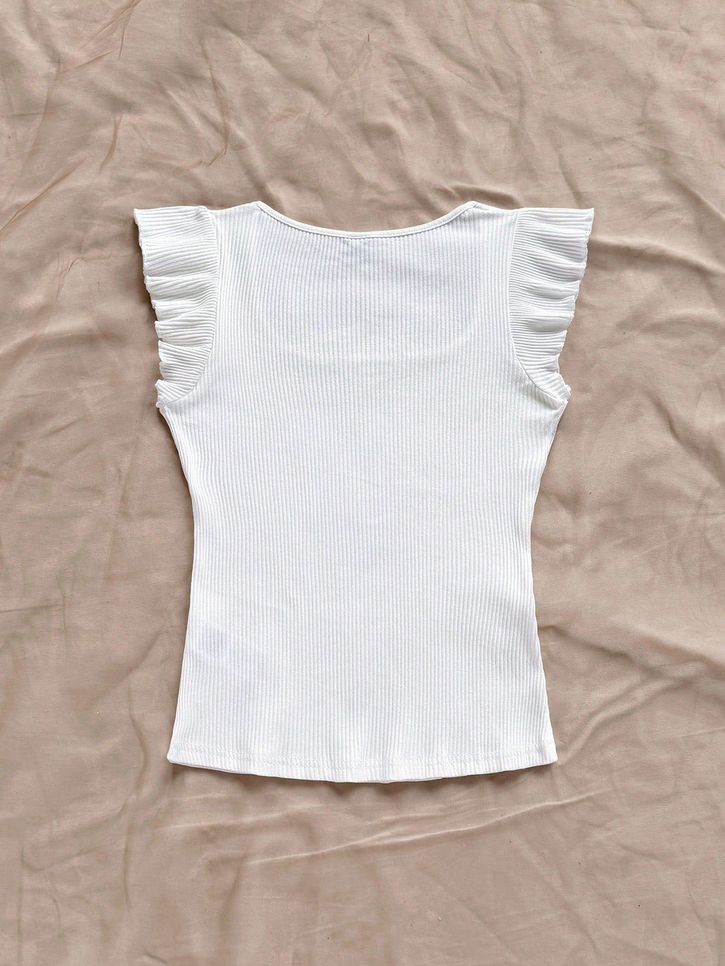 Solid Color Ribbed Knit Cap Sleeve Tee