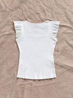 Solid Color Ribbed Knit Cap Sleeve Tee