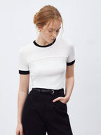 Contrast Trim Round Neck Short Sleeve T-Shirt