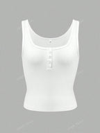 Solid Color Button Half Placket Tank Top